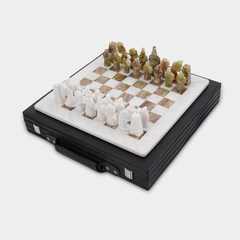 Marble Elite 38cm White & Green Chess Set