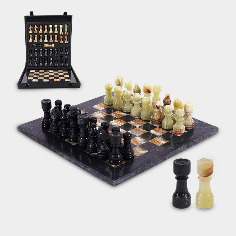 30cm Chess Set With Storage Box - Black & Green