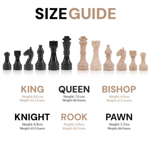 38cm Chess Set With Storage Box -  Black & Travertine