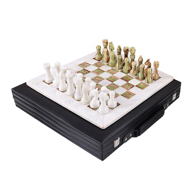 Exquisite Marble 38cm Chess set with Storage Box - White & Green