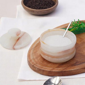 Marble Salt Cellar With Lid & Spoon