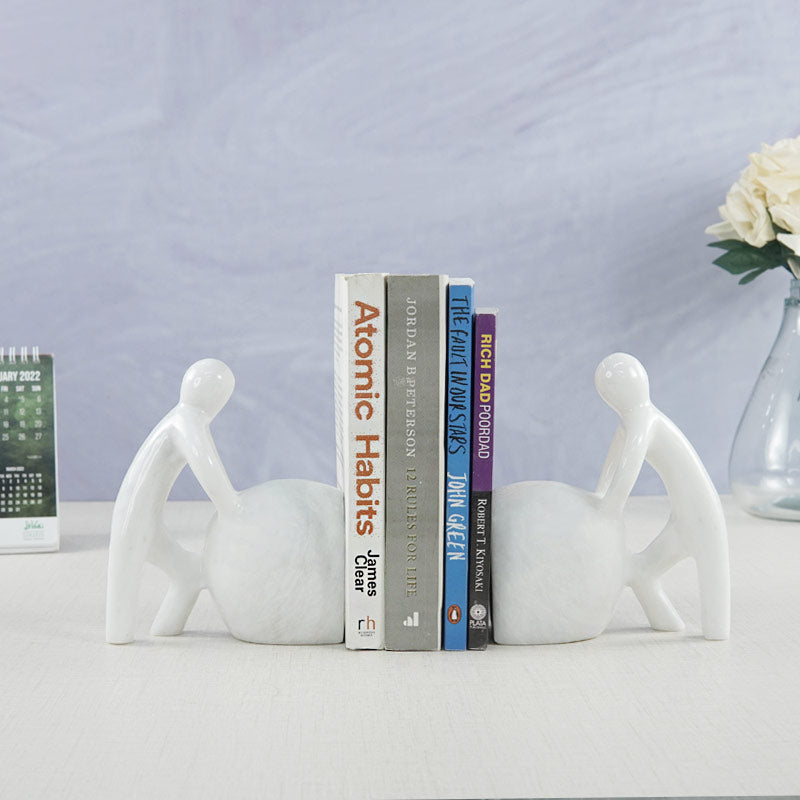 Set Of 2 Man Pushing Stone Bookends – Marbliss Homewares