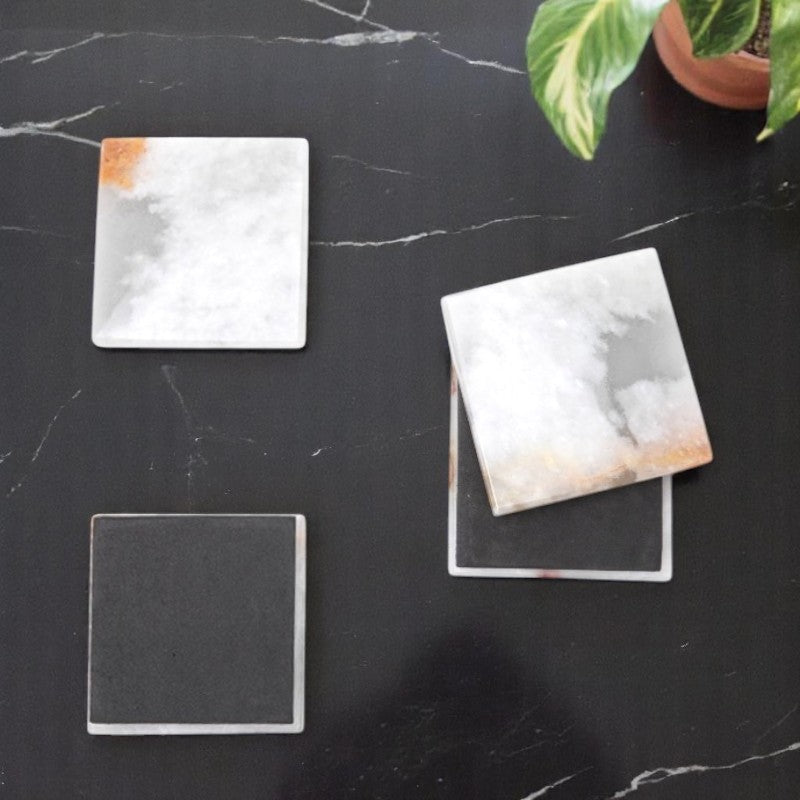Marble Square Coaster Plates Set